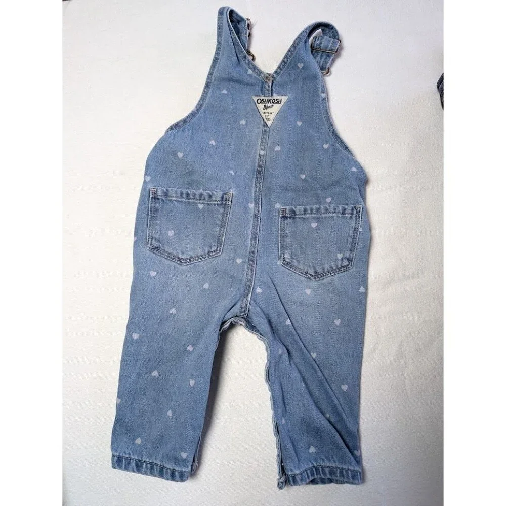 2 Set Oshkosh B'Gosh‎ Bib Overalls Baby Infant Size 6 Months Hearts Embroidered